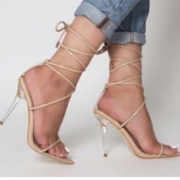 nude heels tie up